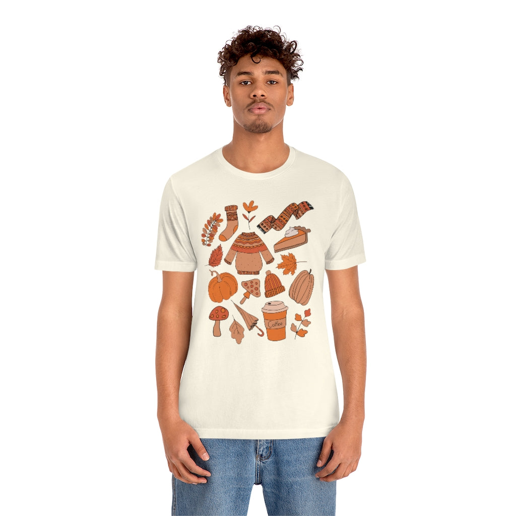 Pumpkin Spice And Mushrooms Fall Doodles Tee - Unisex Shirt