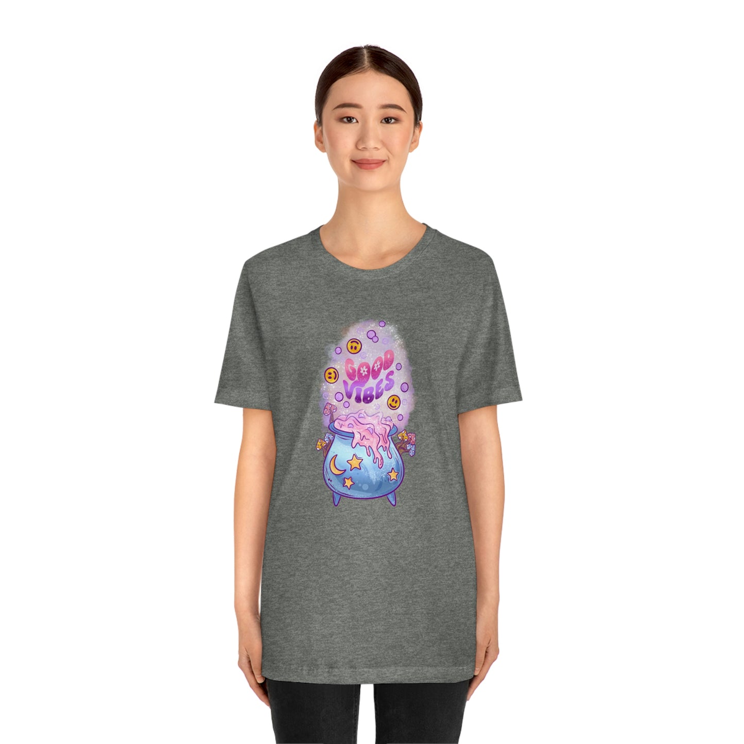 Witchy Good Vibes Smiley Cauldron Tee - Unisex Shirt