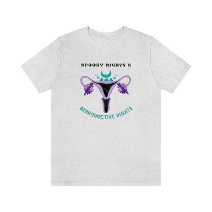 "Spooky Nights & Reproductive Rights" Purple Uterus And Teal Moon Phases Tee - Unisex Shirt