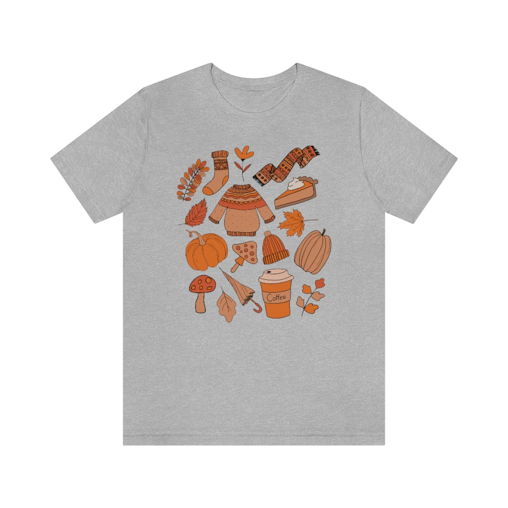 Pumpkin Spice And Mushrooms Fall Doodles Tee - Unisex Shirt