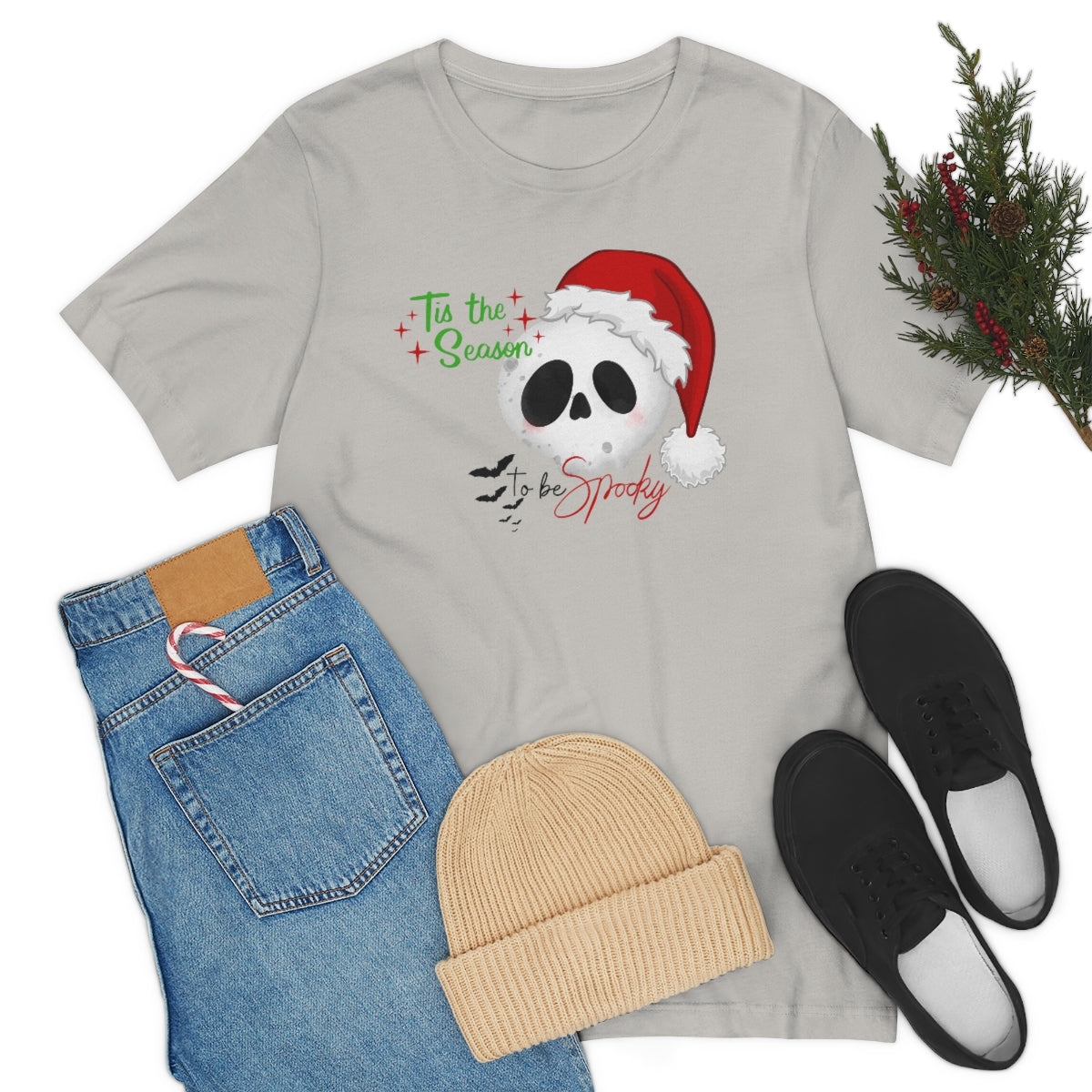 "Tis the Season to be Spooky'" Skull Santa Christmas Tee - Unisex Shirt