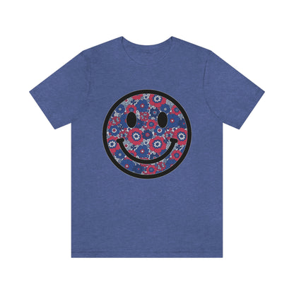 Fourth Of July Red White And Blue Floral Smiley Tee - Unisex Shirt