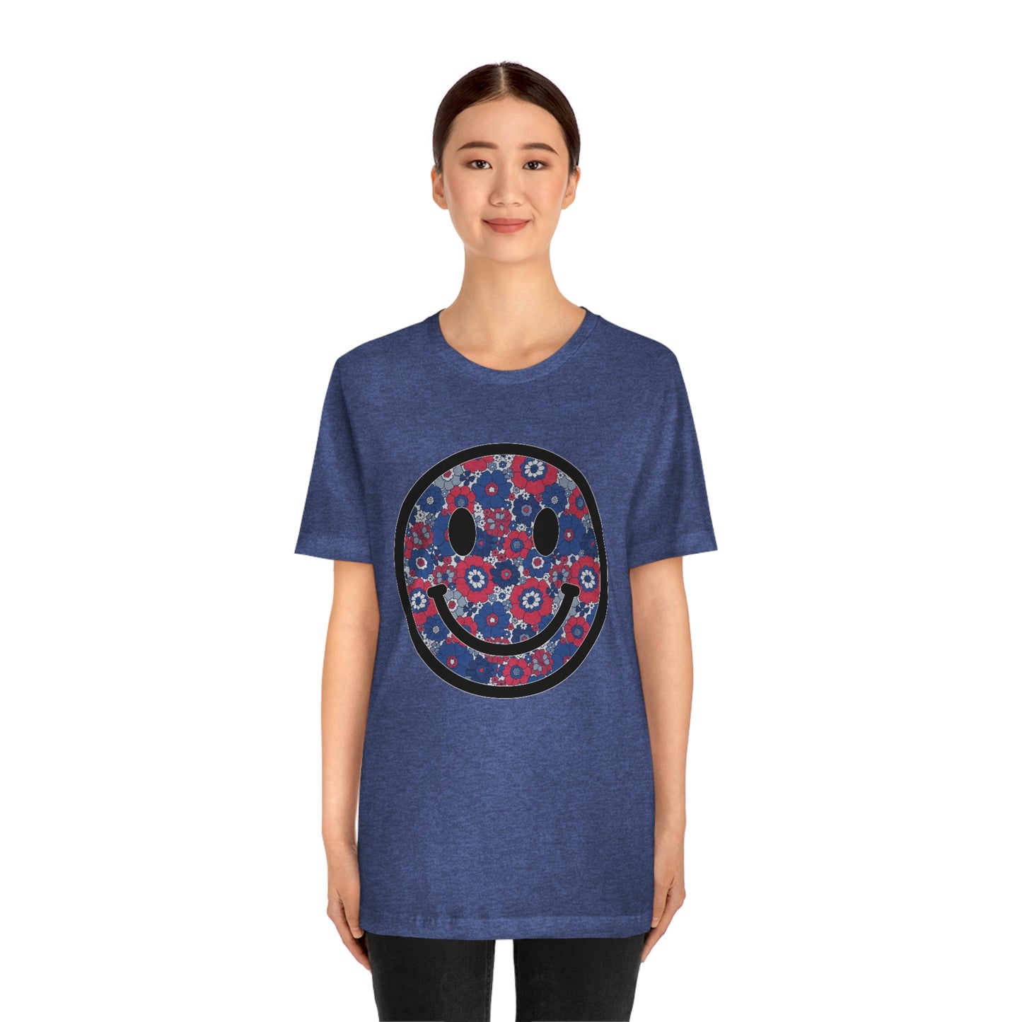Fourth Of July Red White And Blue Floral Smiley Tee - Unisex Shirt