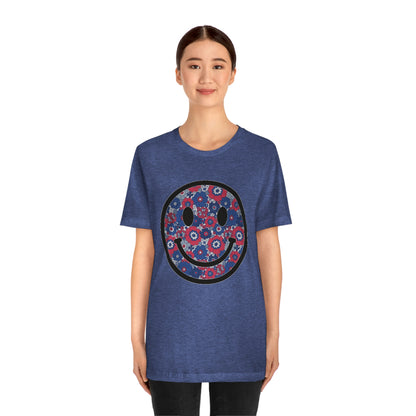 Fourth Of July Red White And Blue Floral Smiley Tee - Unisex Shirt