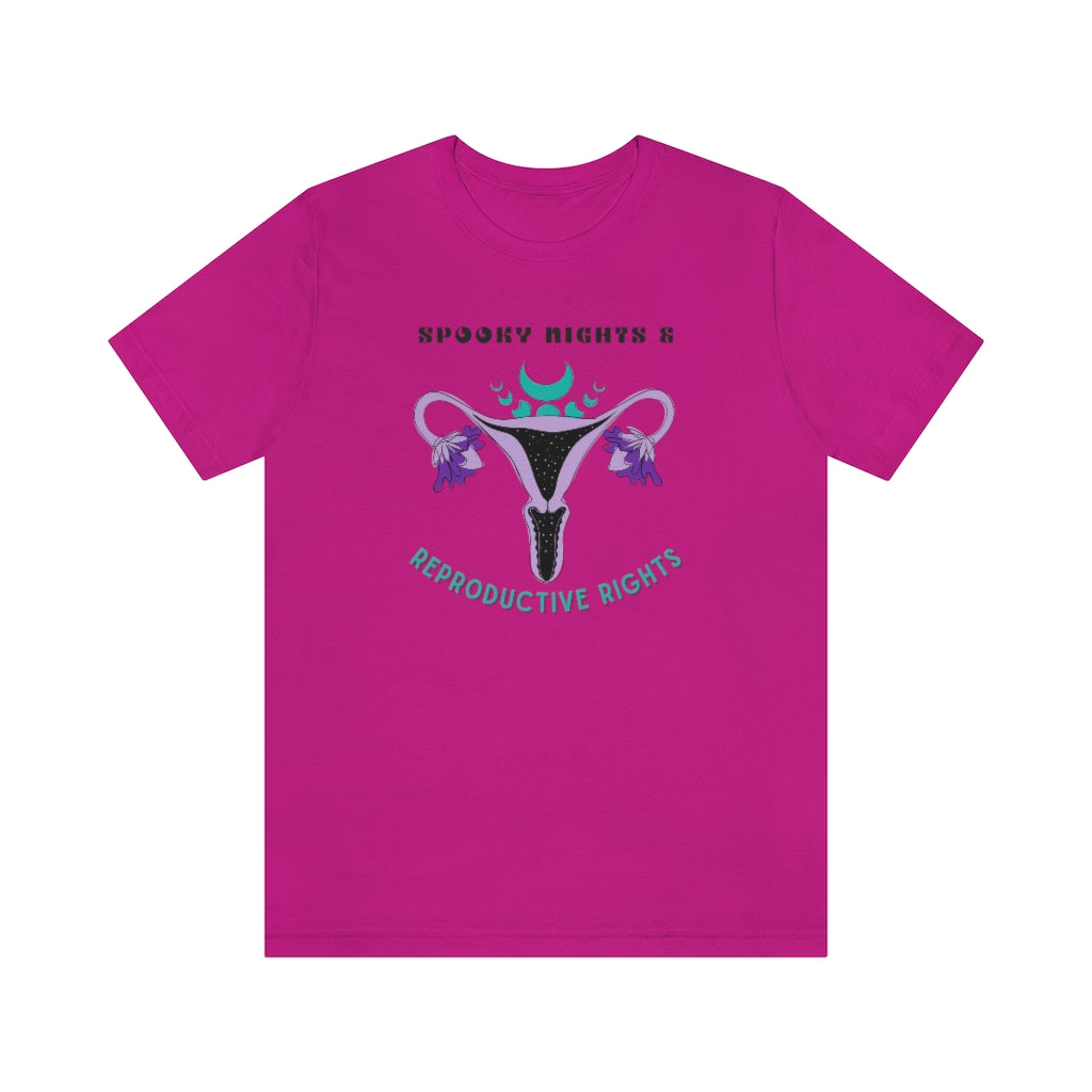 "Spooky Nights & Reproductive Rights" Purple Uterus And Teal Moon Phases Tee - Unisex Shirt