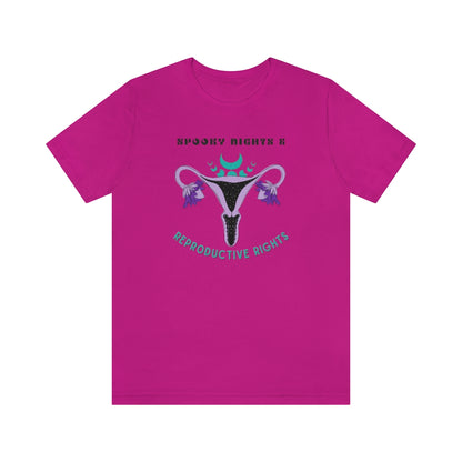 "Spooky Nights & Reproductive Rights" Purple Uterus And Teal Moon Phases Tee - Unisex Shirt