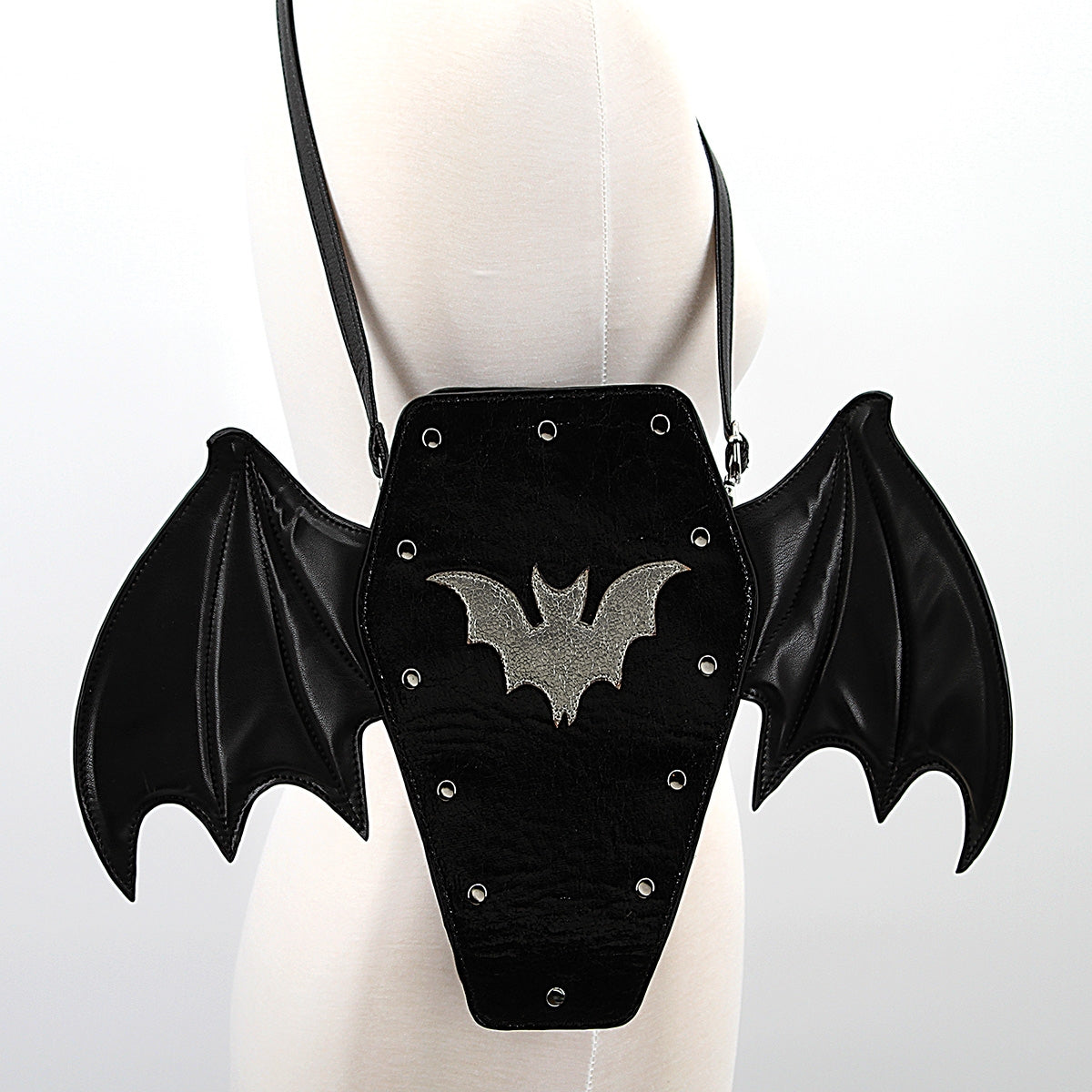 Black Vinyl Bat Coffin Backpack Handbag