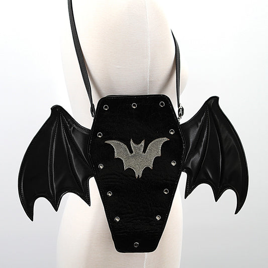 Black Vinyl Bat Coffin Backpack Handbag
