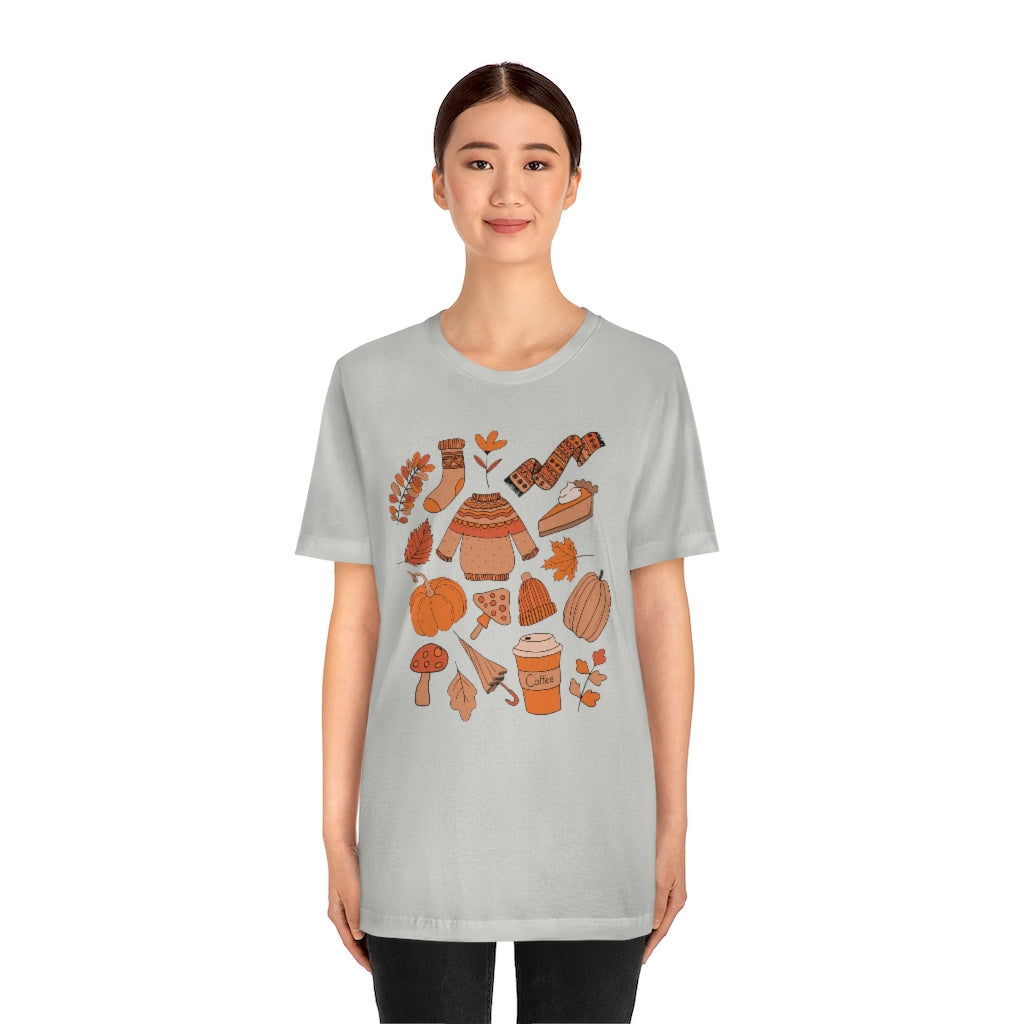 Pumpkin Spice And Mushrooms Fall Doodles Tee - Unisex Shirt