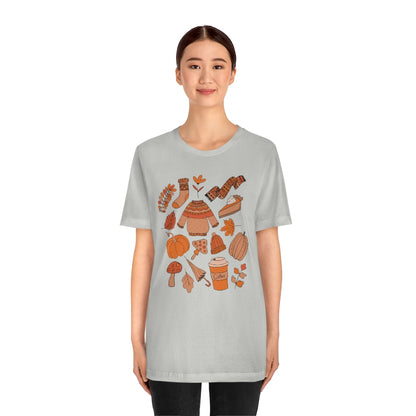 Pumpkin Spice And Mushrooms Fall Doodles Tee - Unisex Shirt