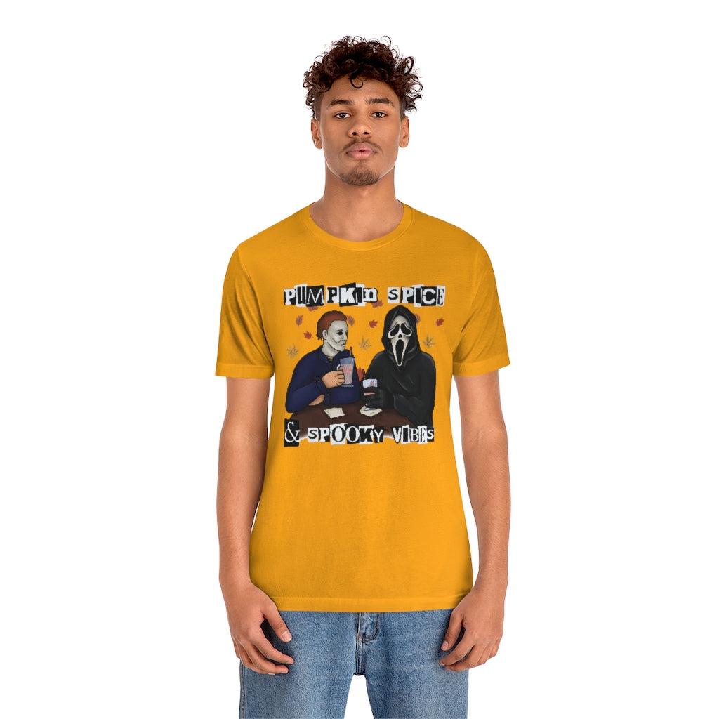 "Pumpkin Spice & Spooky Vibes" Horror Movie Tee - Unisex Shirt