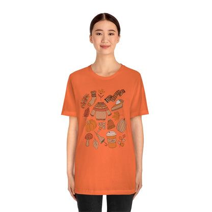 Pumpkin Spice And Mushrooms Fall Doodles Tee - Unisex Shirt