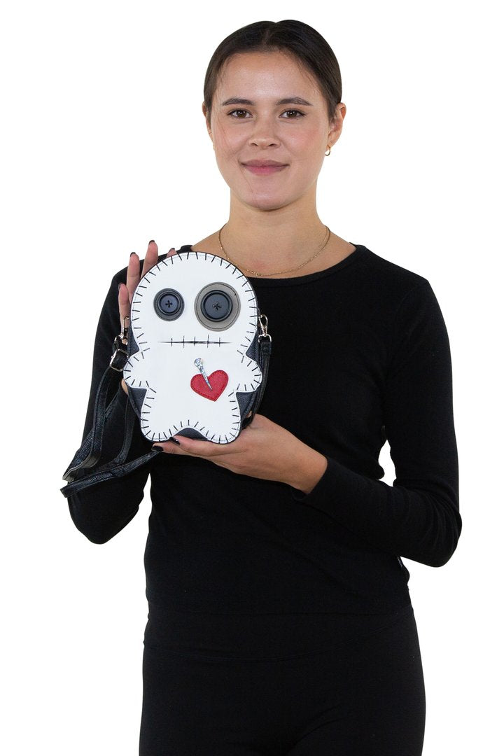 Stitched Voodoo Doll Shoulder Crossbody Bag (White or Black)