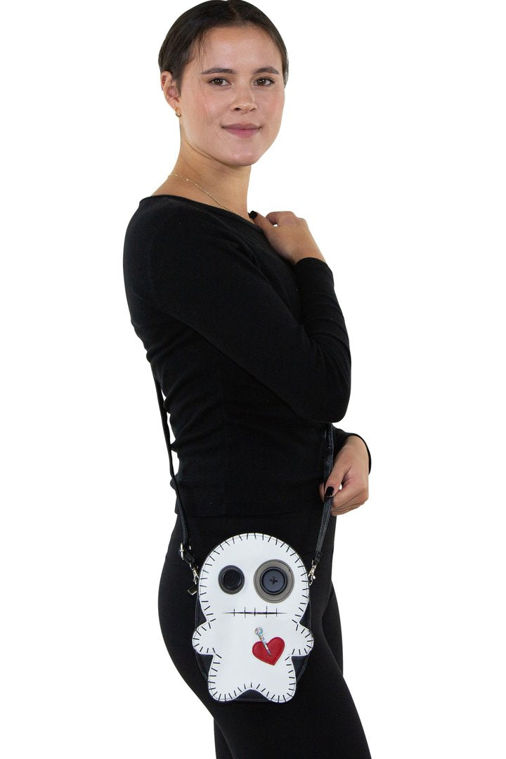 Stitched Voodoo Doll Shoulder Crossbody Bag (White or Black)