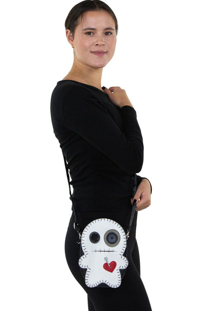 Stitched Voodoo Doll Shoulder Crossbody Bag (White or Black)