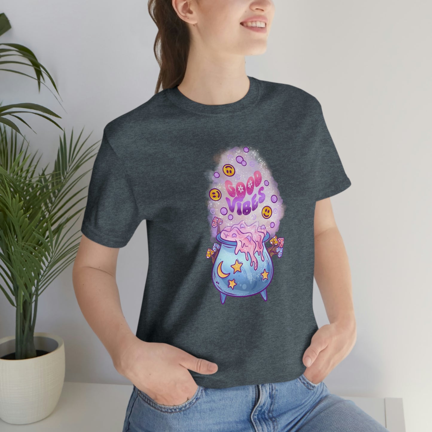 Witchy Good Vibes Smiley Cauldron Tee - Unisex Shirt