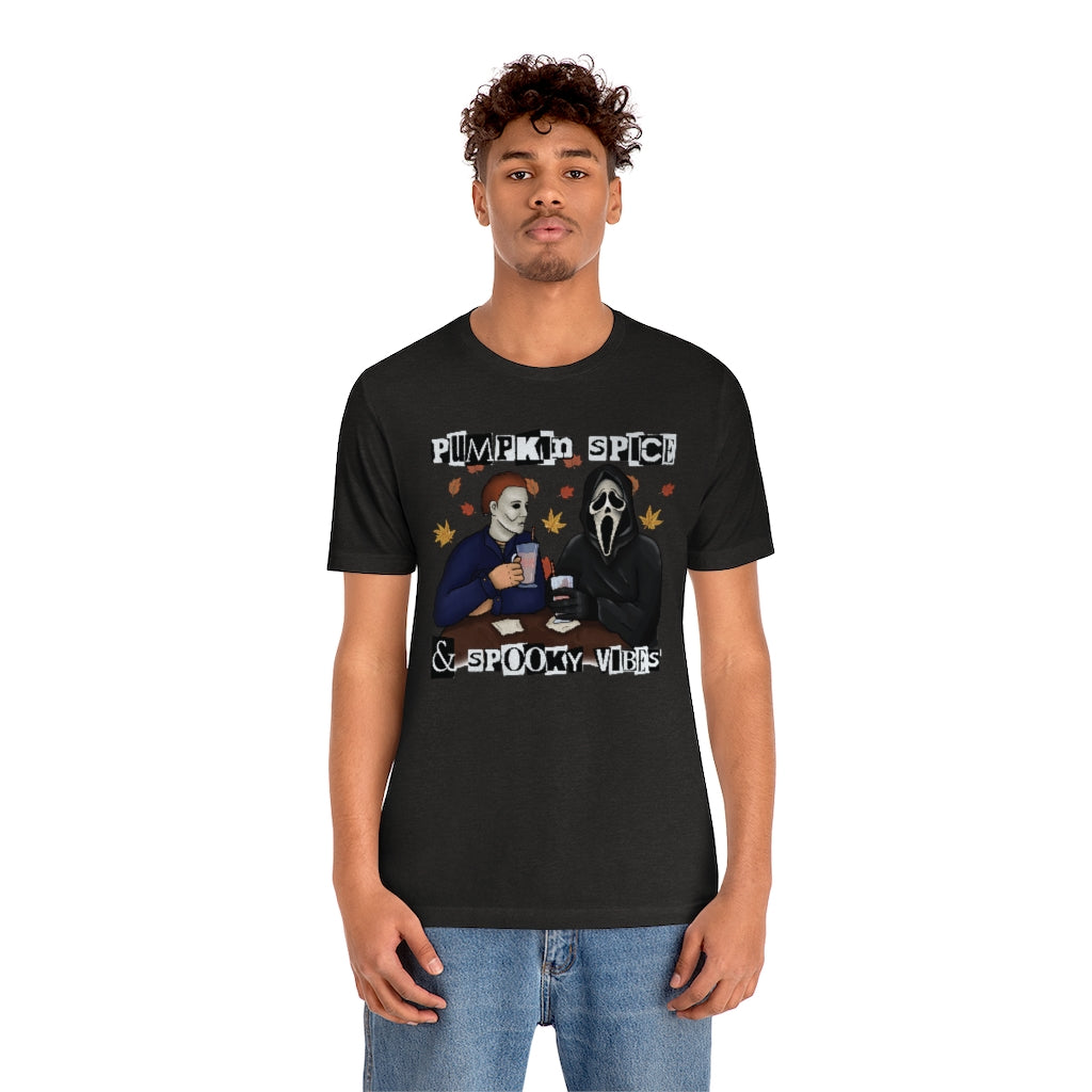 "Pumpkin Spice & Spooky Vibes" Horror Movie Tee - Unisex Shirt