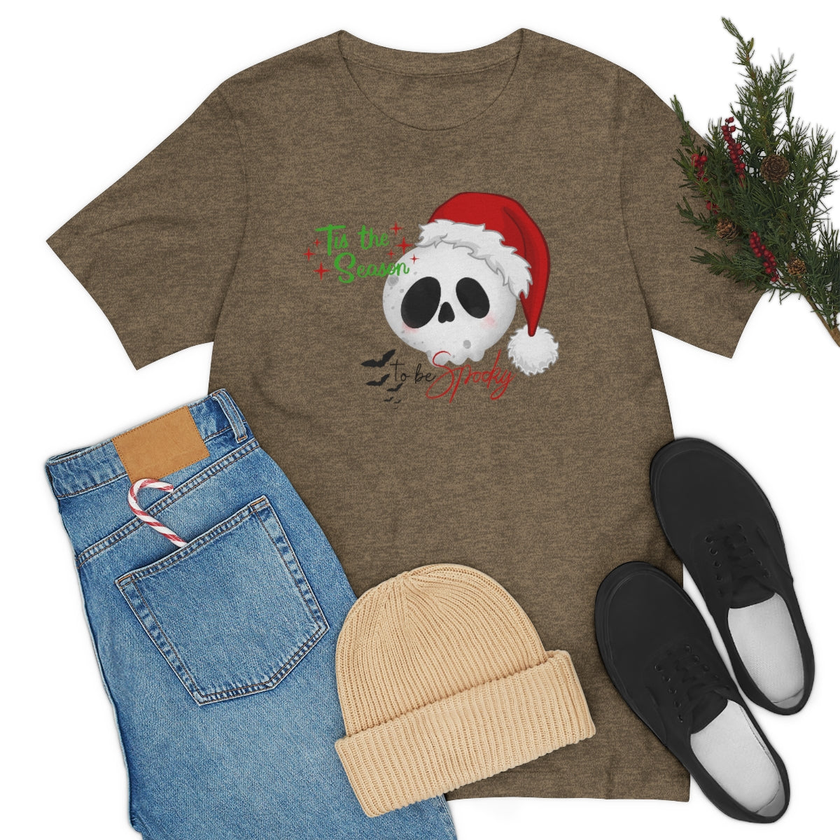 "Tis the Season to be Spooky'" Skull Santa Christmas Tee - Unisex Shirt