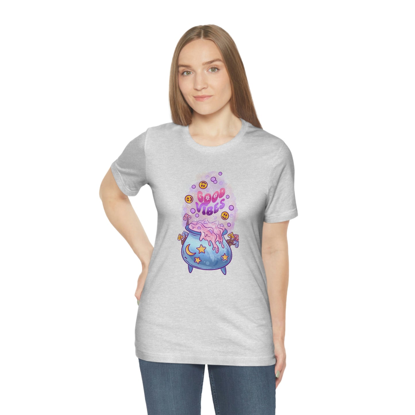 Witchy Good Vibes Smiley Cauldron Tee - Unisex Shirt