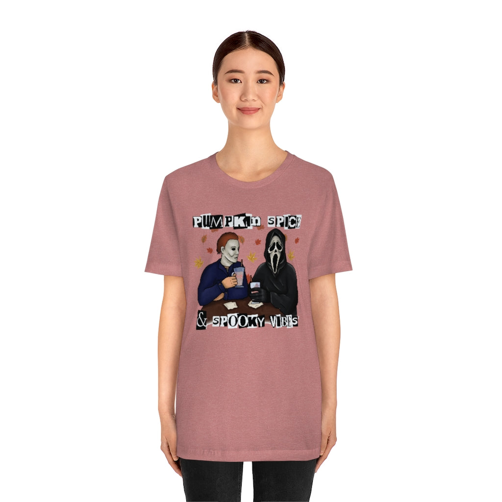"Pumpkin Spice & Spooky Vibes" Horror Movie Tee - Unisex Shirt