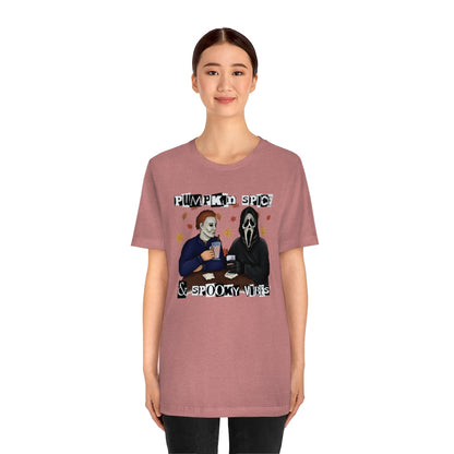 "Pumpkin Spice & Spooky Vibes" Horror Movie Tee - Unisex Shirt