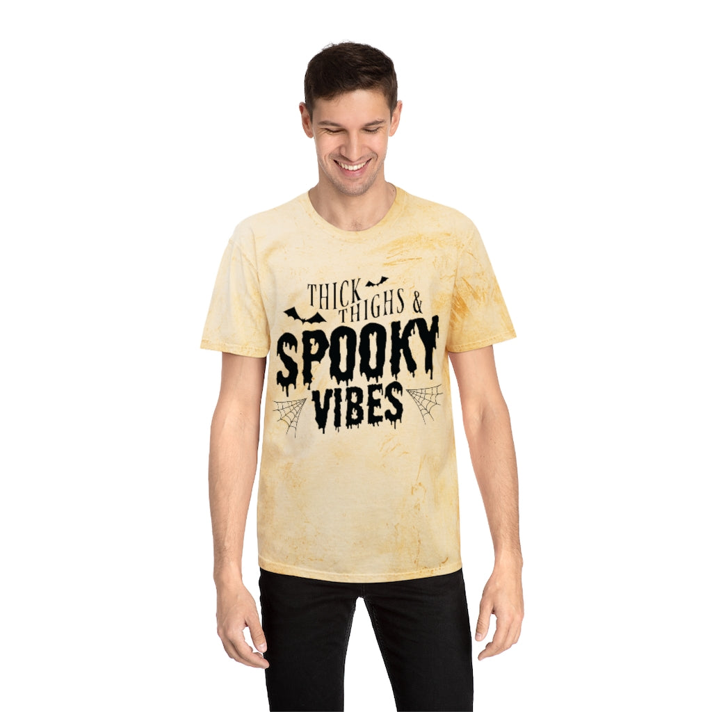 "Thick Thighs & Spooky Vibes" Colorblast Tee - Unisex Shirt