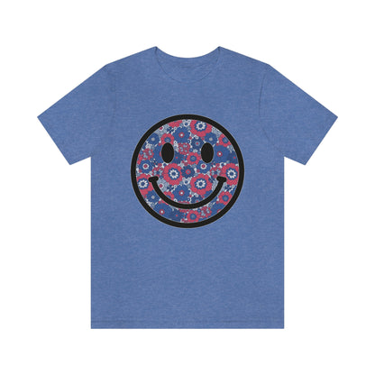 Fourth Of July Red White And Blue Floral Smiley Tee - Unisex Shirt