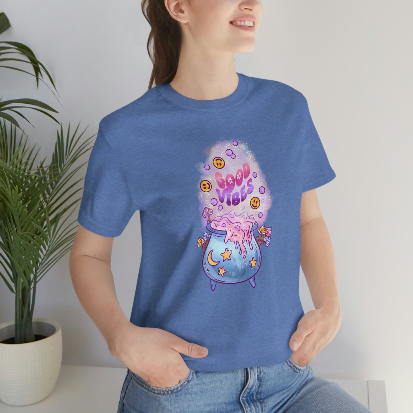 Witchy Good Vibes Smiley Cauldron Tee - Unisex Shirt