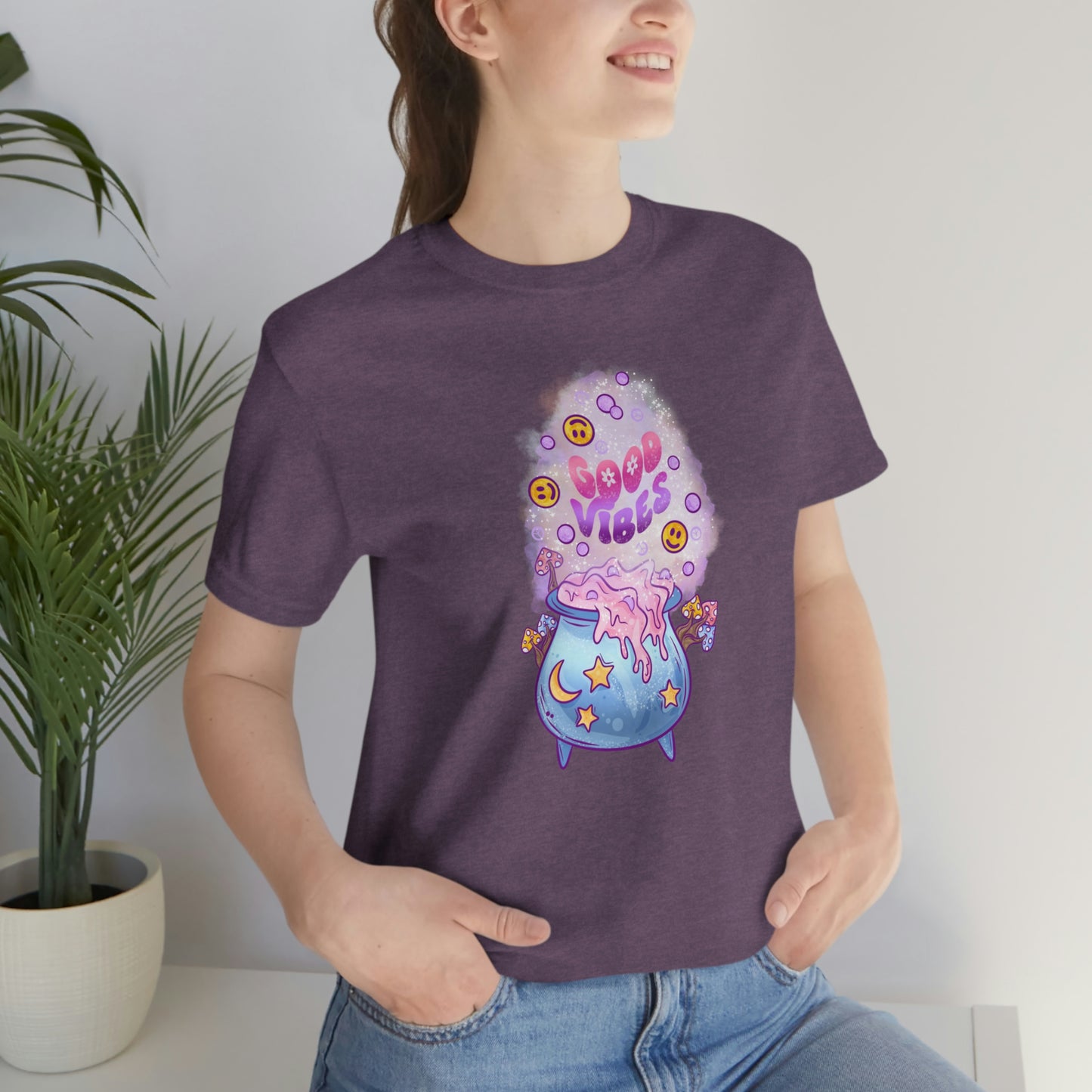 Witchy Good Vibes Smiley Cauldron Tee - Unisex Shirt