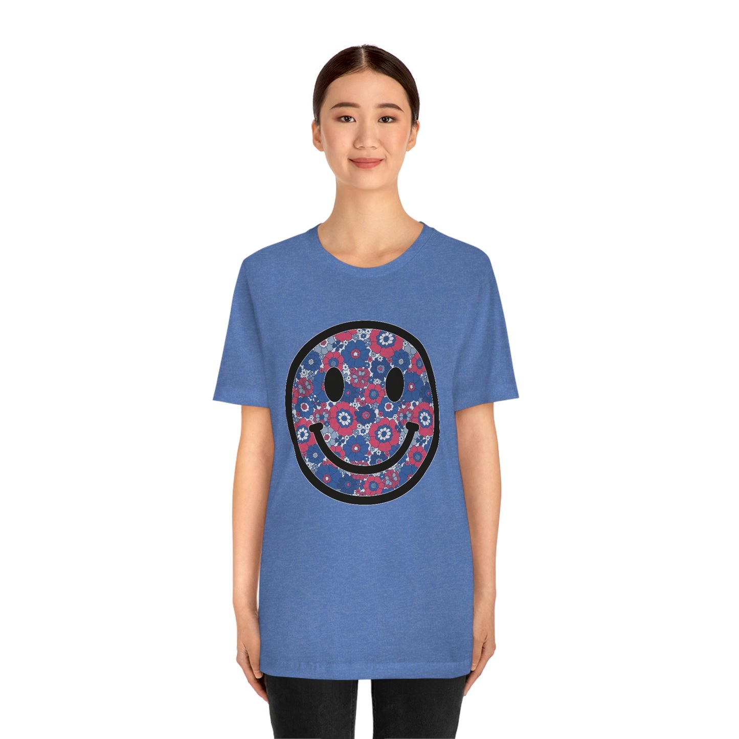 Fourth Of July Red White And Blue Floral Smiley Tee - Unisex Shirt