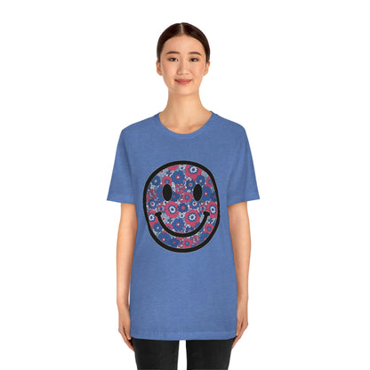 Fourth Of July Red White And Blue Floral Smiley Tee - Unisex Shirt