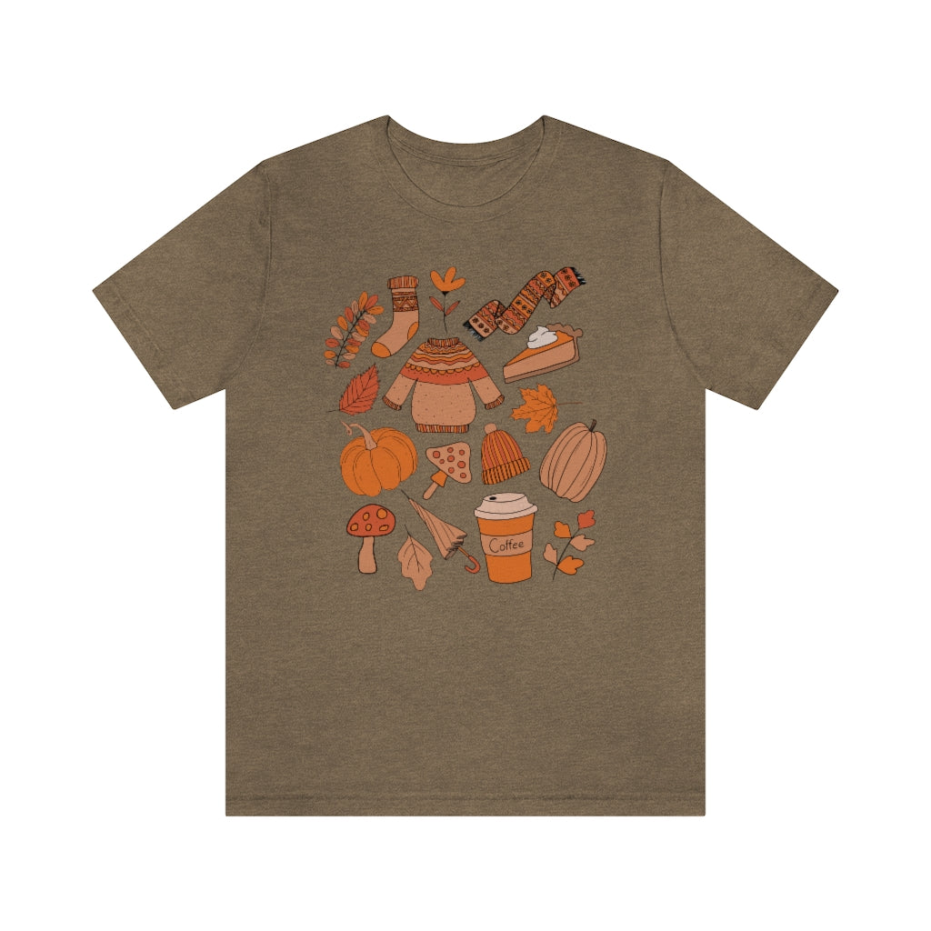 Pumpkin Spice And Mushrooms Fall Doodles Tee - Unisex Shirt