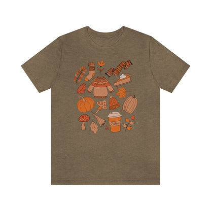 Pumpkin Spice And Mushrooms Fall Doodles Tee - Unisex Shirt