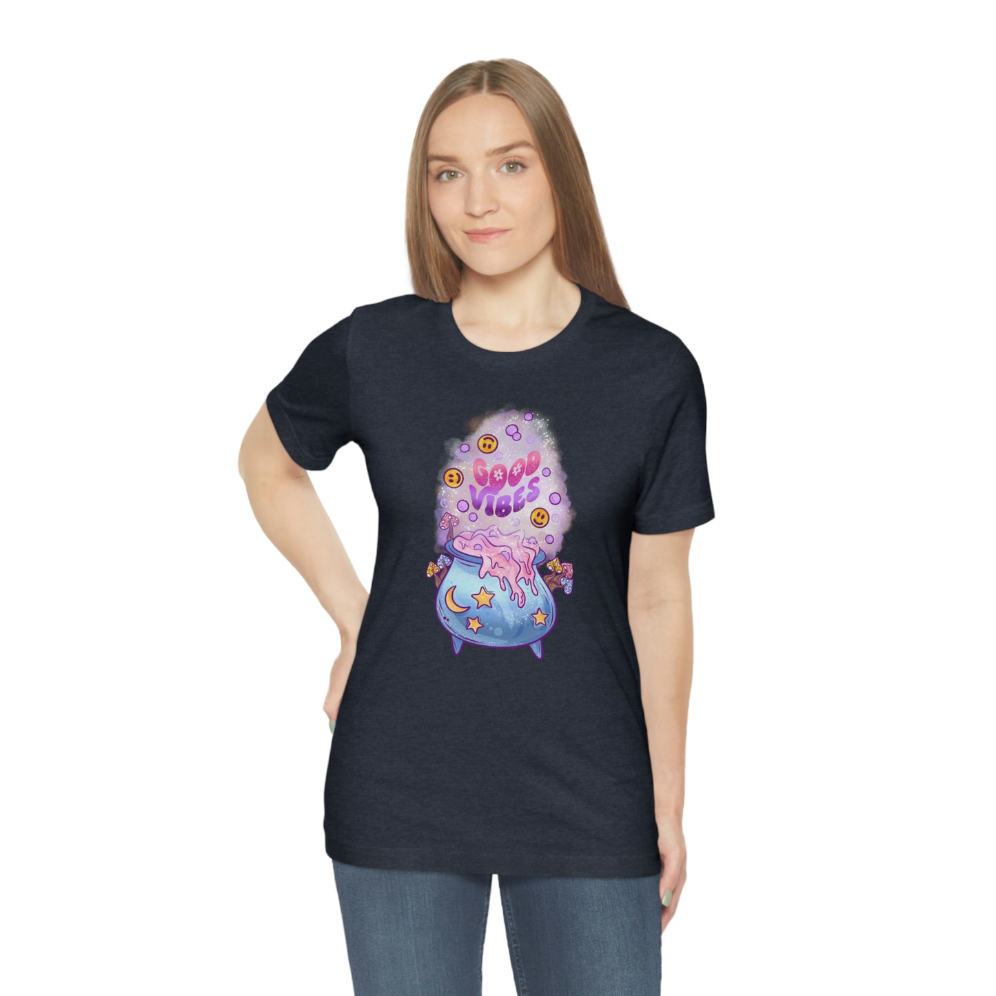 Witchy Good Vibes Smiley Cauldron Tee - Unisex Shirt