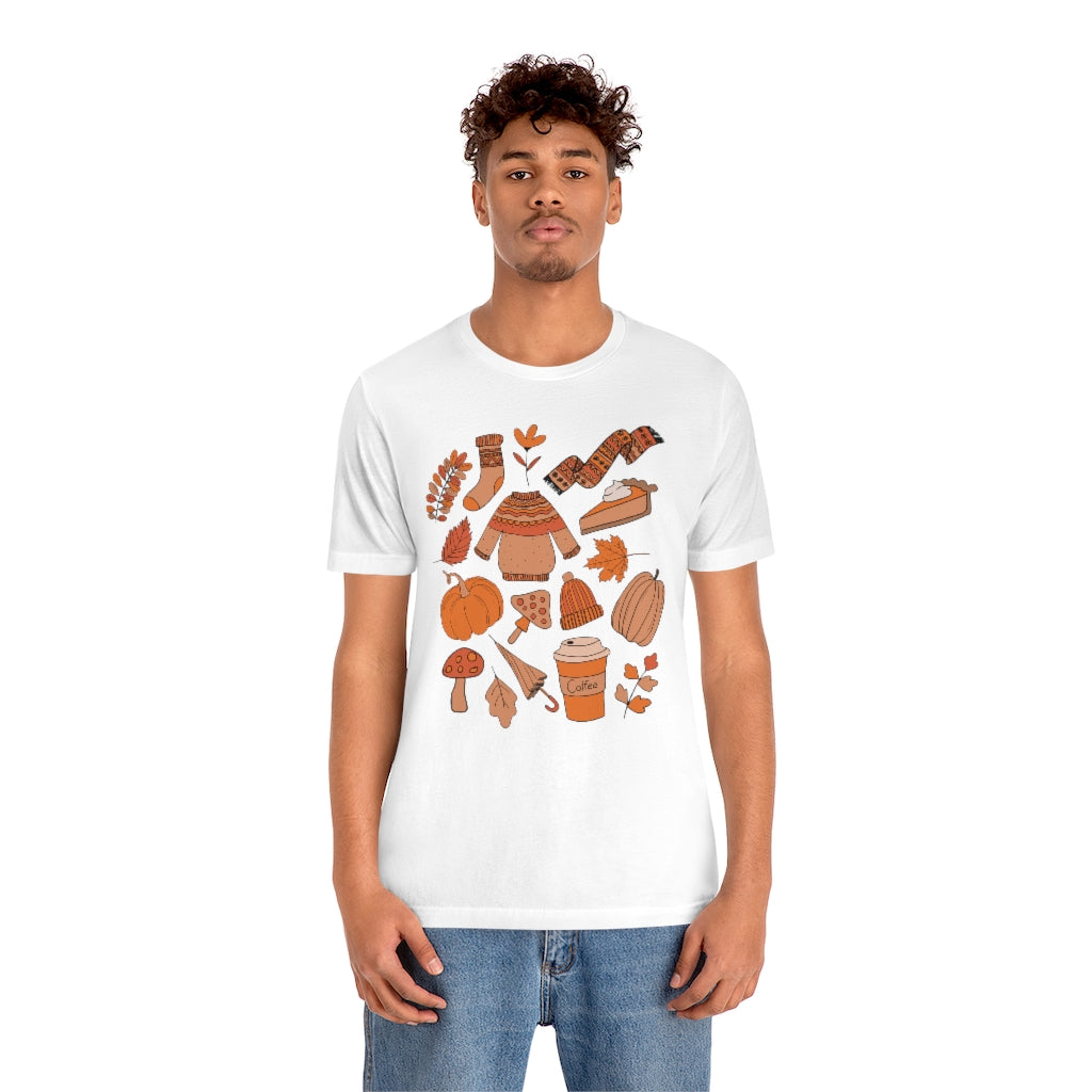 Pumpkin Spice And Mushrooms Fall Doodles Tee - Unisex Shirt