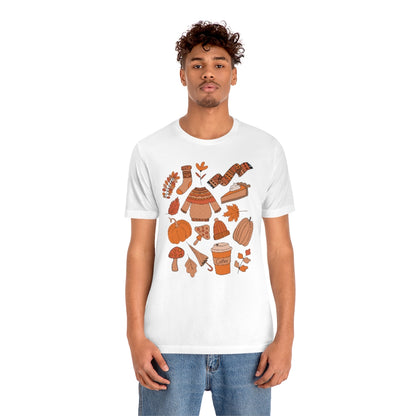 Pumpkin Spice And Mushrooms Fall Doodles Tee - Unisex Shirt