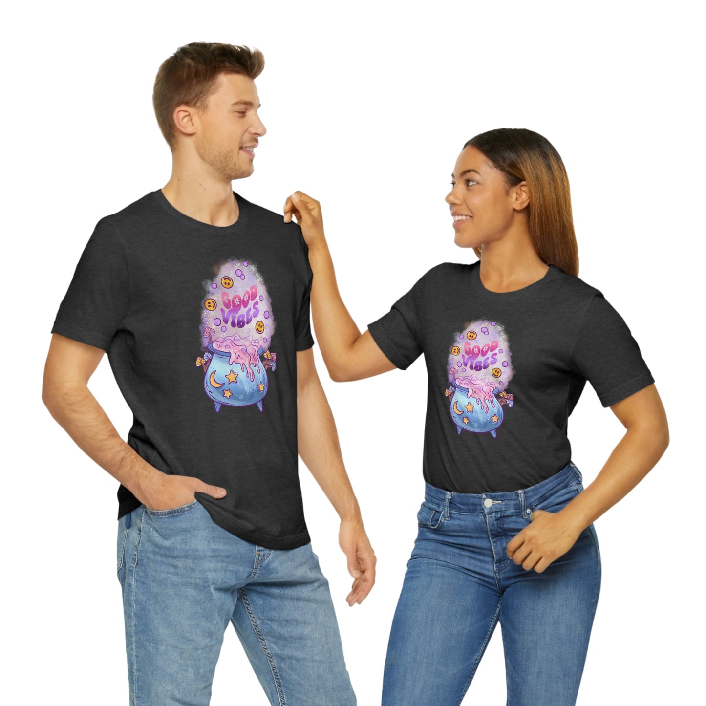 Witchy Good Vibes Smiley Cauldron Tee - Unisex Shirt