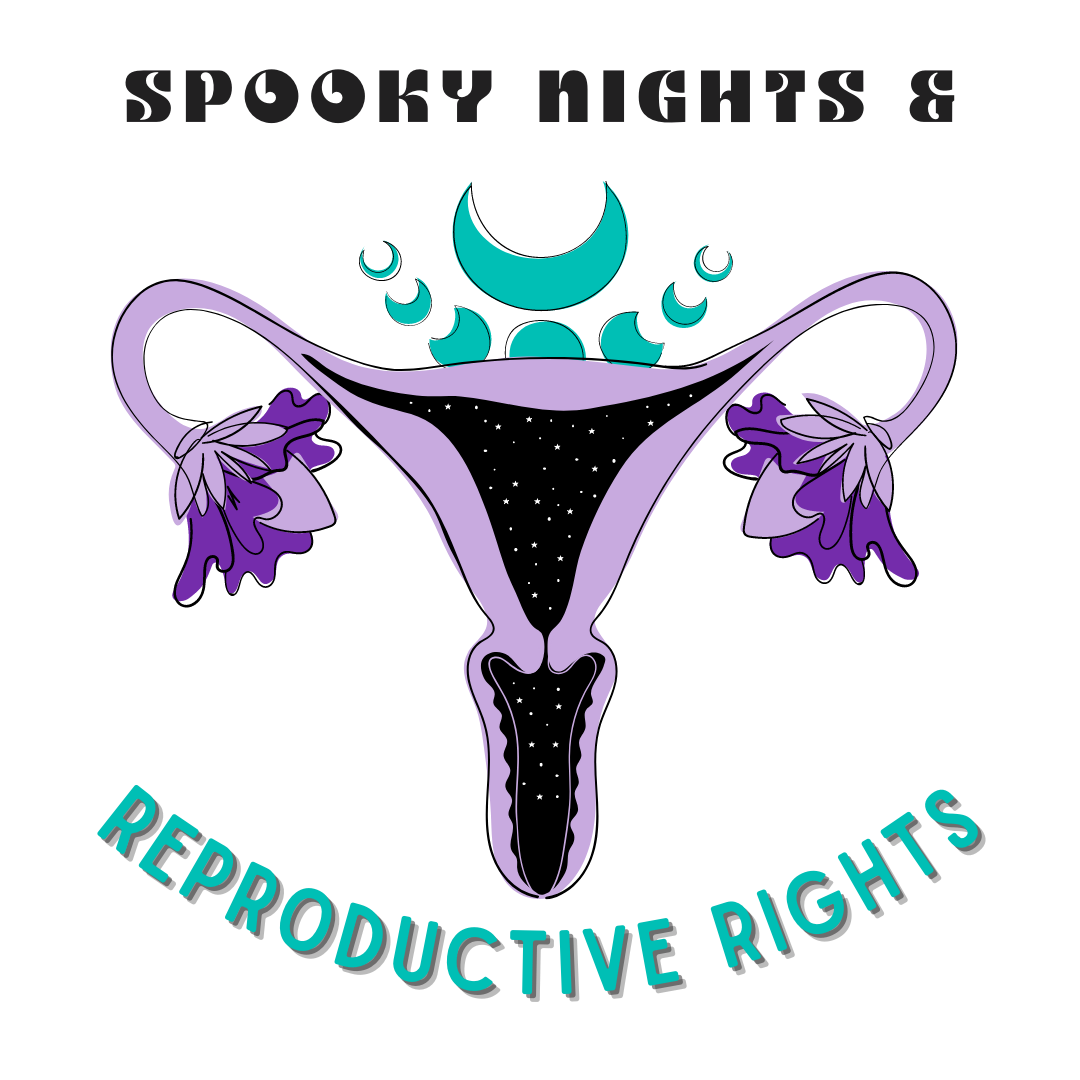 "Spooky Nights & Reproductive Rights" Purple Uterus And Teal Moon Phases Tee - Unisex Shirt