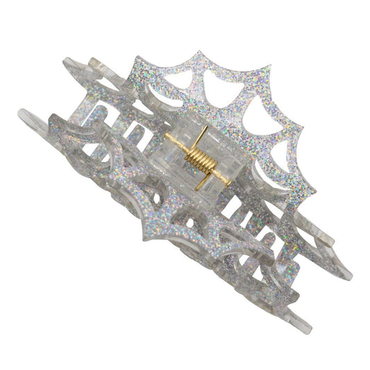 Silver Glitter Spiderweb Hair Claw Clip