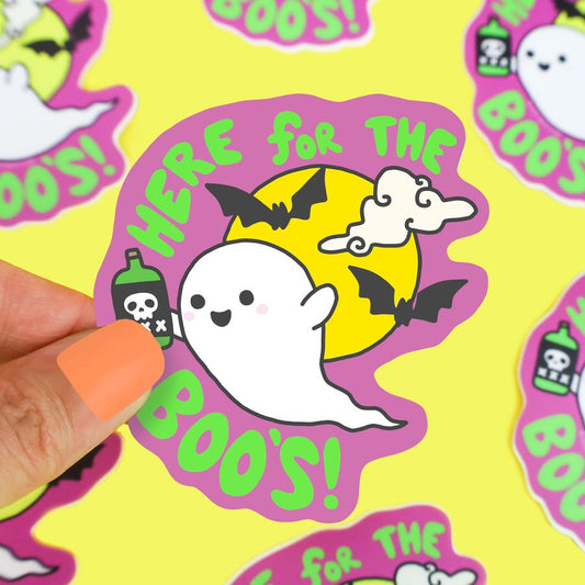 "Here For The Boos" Ghost Vinyl Sticker (Turtle's Soup)