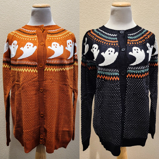CLEARANCE Ghosts Cardigan Sweater (Orange or Black)