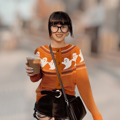 CLEARANCE Ghosts Cardigan Sweater (Orange or Black)