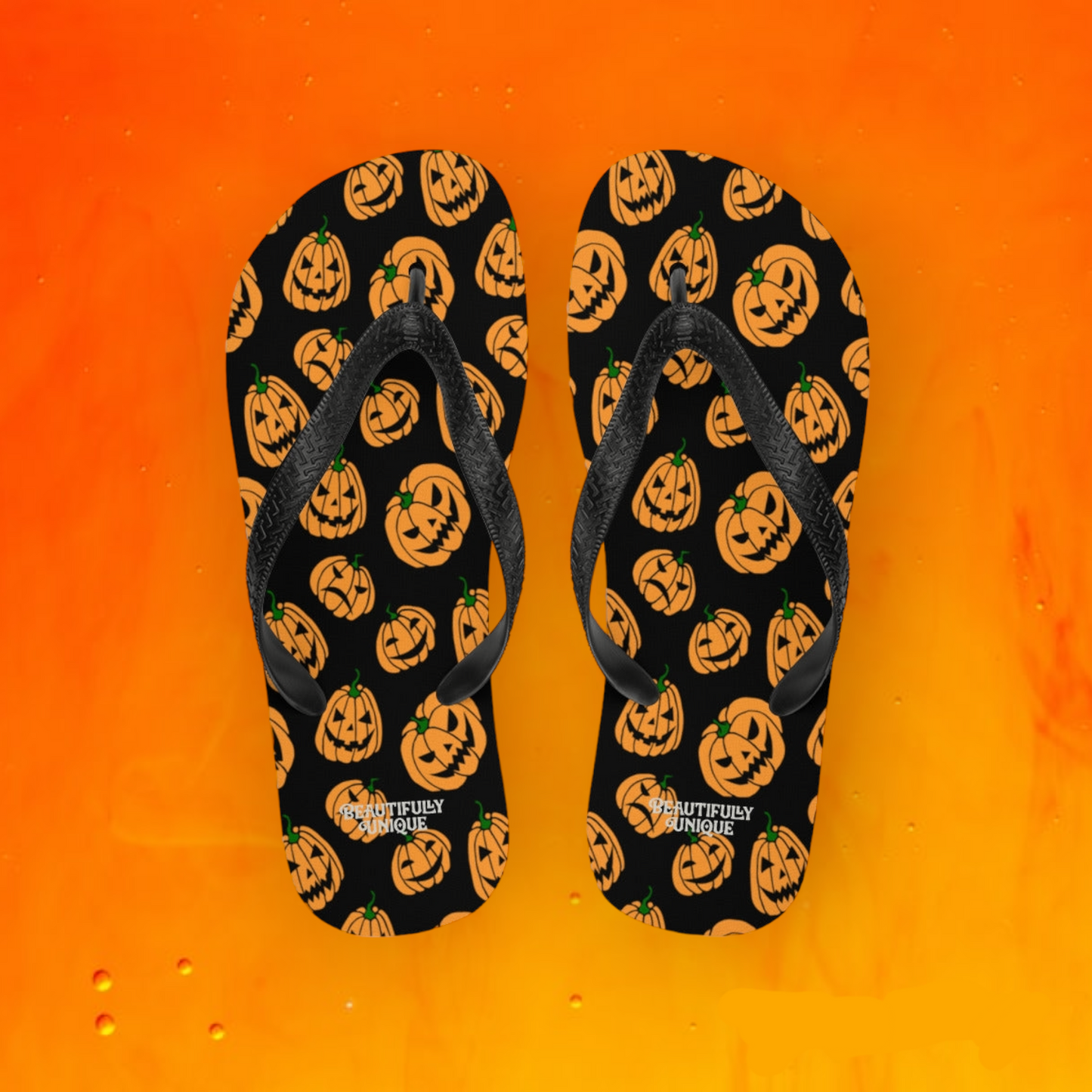 Orange And Black Jack-O-Lanterns Flip-Flops