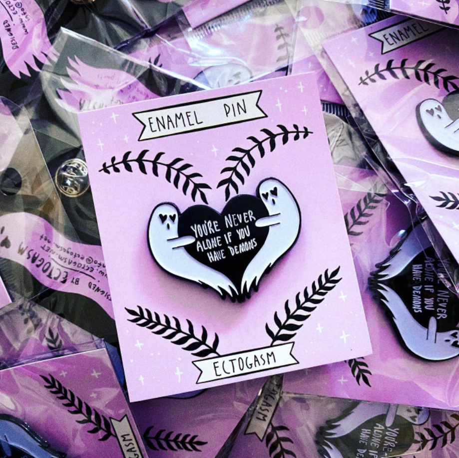 "You're Never Alone If You Have Demons" Gothic Ghost Enamel Pin
