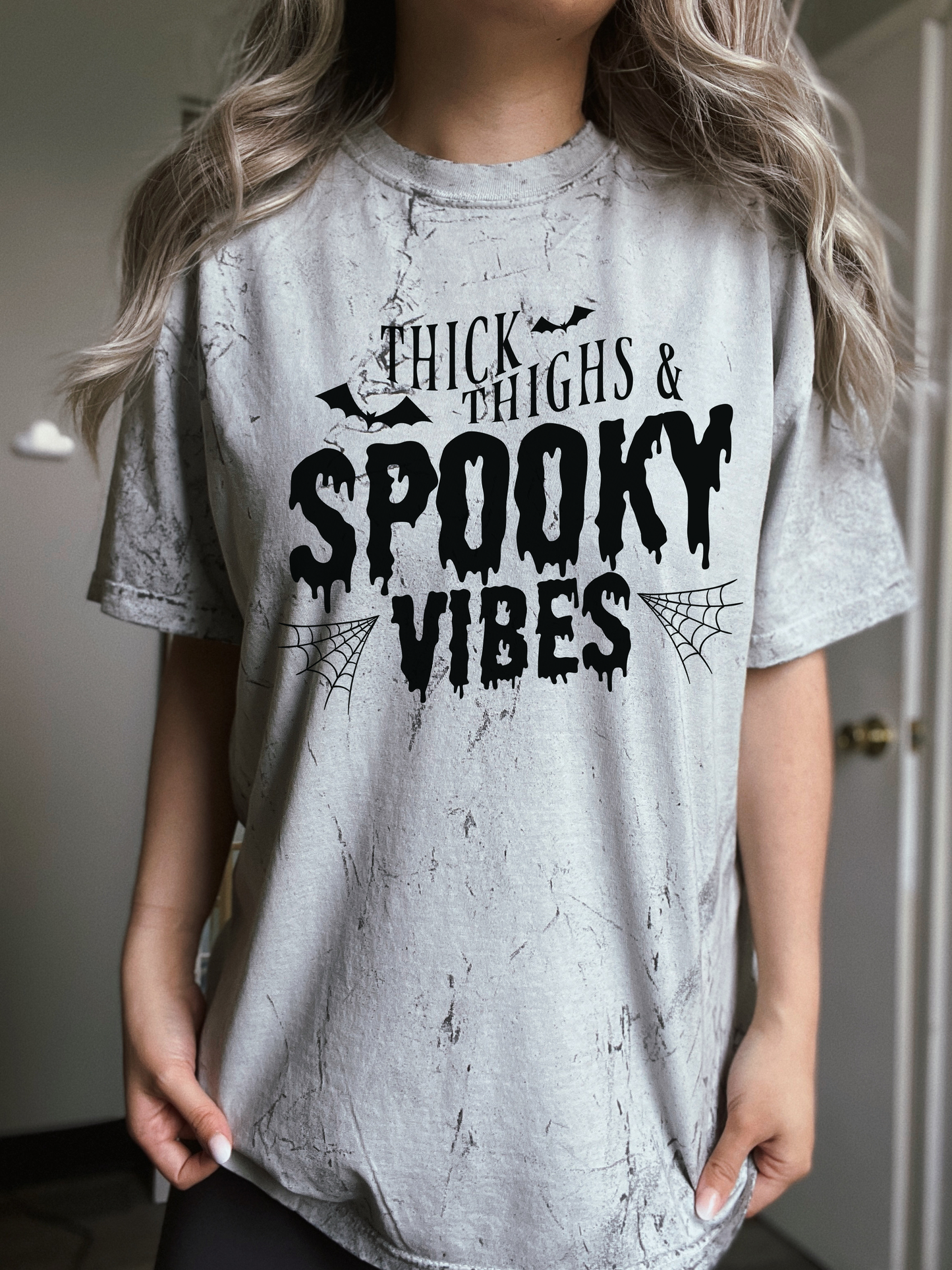 "Thick Thighs & Spooky Vibes" Colorblast Tee - Unisex Shirt