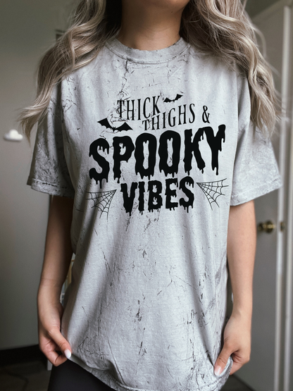 "Thick Thighs & Spooky Vibes" Colorblast Tee - Unisex Shirt