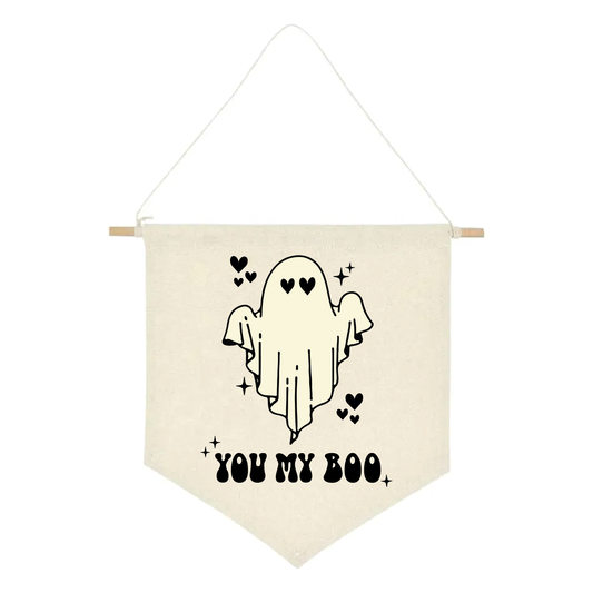 "You My Boo" Valloween Handmade Hanging Canvas Banner Sign Decoration