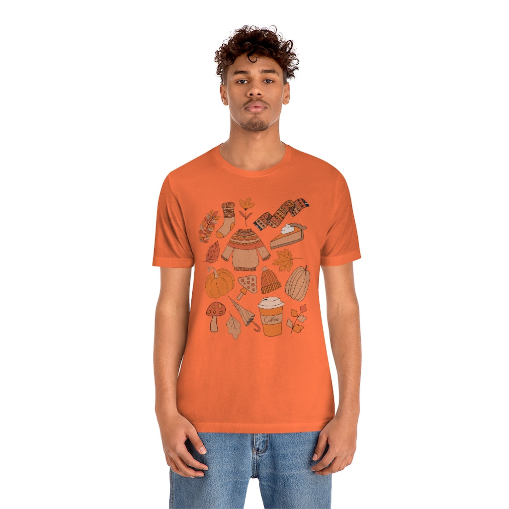 Pumpkin Spice And Mushrooms Fall Doodles Tee - Unisex Shirt