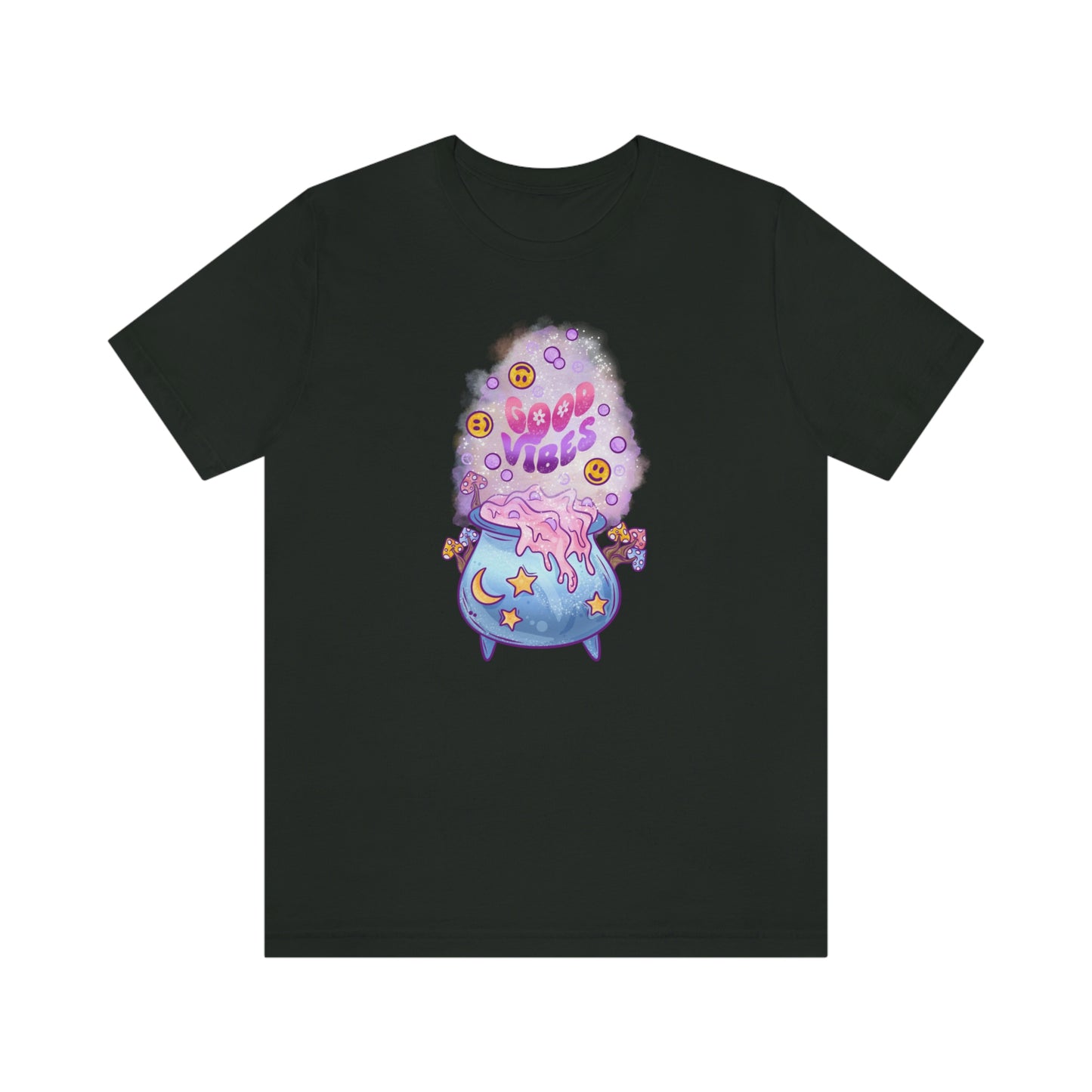 Witchy Good Vibes Smiley Cauldron Tee - Unisex Shirt