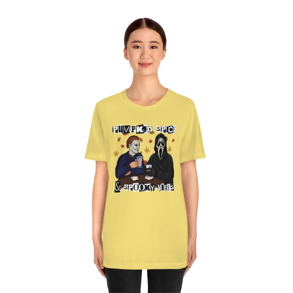 "Pumpkin Spice & Spooky Vibes" Horror Movie Tee - Unisex Shirt
